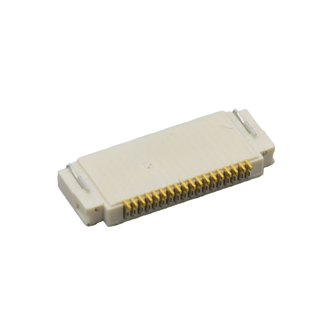 Pitch 0.50mm 90°H2.00mm 前掀盖下接触带蝴蝶扣卧贴 FPC
 18pin 本色 镀半金1U",镍